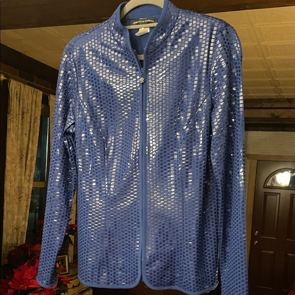 Blue Sequin Holiday Jacket